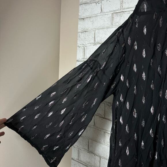 IRO Dress Paula Metallic Silk Tie Front Mini Long Sleeve Boho Black Silver 40 8 - Picture 7 of 7